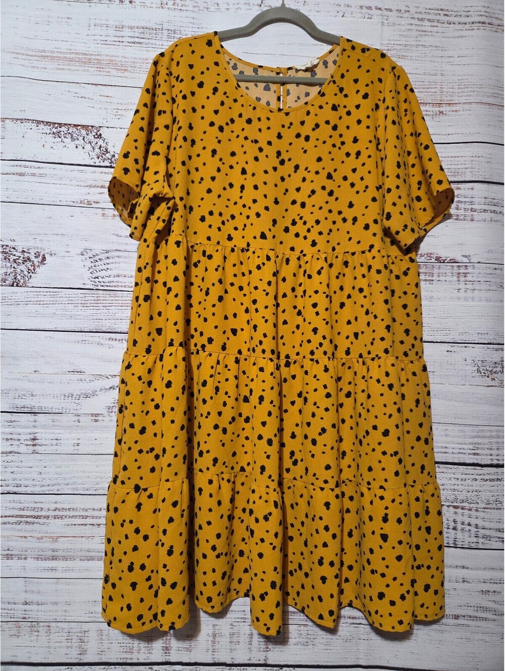 COMO BLU Women 1X Mustard Yellow Black Polka Dot Casual Dress